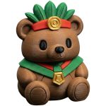 Aztec Priest Teddy Bear Cub Figurine – Cute Brown Bear with Headdress & Medallion for Collectors & Décor