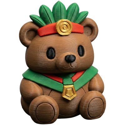 Aztec Priest Teddy Bear Cub Figurine – Cute Brown Bear with Headdress & Medallion for Collectors & Décor