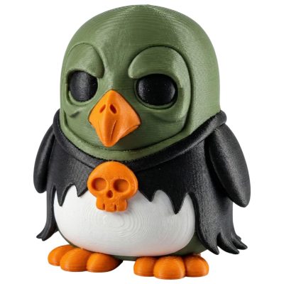 Evil Ghoul Penguin Figurine – Spooky Gothic Penguin Collectible with Skull Amulet, Halloween Shelf Decor, Collectible Desk Companion
