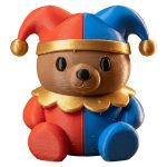 Medieval Jester Teddy Bear Figurine – Cute Collectible Desk Buddy in Red & Blue Harlequin Outfit – Great for Teens, Adults & Gifting – 3D Printed in Canada