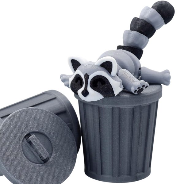 Articulated Trash Panda Raccoon Figurine with Trash Can