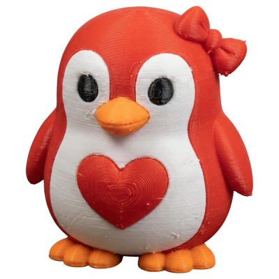 Adorable Heart Penguin Figurine with Bow – Cute Red and White Penguin with Heart Accent – Collectible Gift Decor for Desk or Shelf