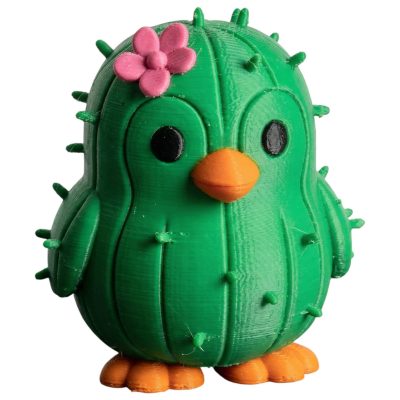 Cactus Penguin Figurine with Flower – Cute 3D Printed Cactus Bird Desk Decor, Kawaii Collectible Gift for Teens & Adults – 3D Printed in Canada