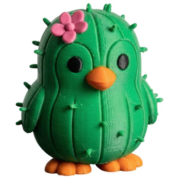 Figurine pingouin cactus avec fleur | Kawaii