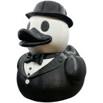 Black & White Duck Figurine – Vintage Silent Film-Inspired Rubber Duck Collectible with Monochrome Style
