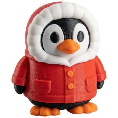 Parka Penguin Figurine in Red Winter Coat – Cute Arctic Animal Shelf Decor or Collectible Gift – 3D Printed in Canada