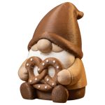 Pretzel Gnome Figurine – Cute Nordic Shelf Sitter Holding Pretzel Snack – Festive Brown Gnome Decor for Tiered Trays, Coffee Bars & Desks – 3D Printed in Canada