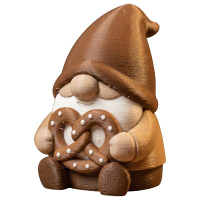 Pretzel Gnome Figurine – Cute Nordic Shelf Sitter Holding Pretzel Snack – Festive Brown Gnome Decor for Tiered Trays, Coffee Bars & Desks – 3D Printed in Canada