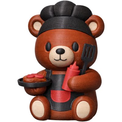 Grill Master Teddy Bear Figurine – BBQ Bear Cub with Apron, Ketchup Bottle & Spatula – Cute Shelf Decor or Collectible Gift for Grill Lovers & Foodies