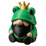 Frog Prince Gnome Figurine – Whimsical Bearded Gnome in Frog Hoodie with Crown – Desktop Decor for Fantasy Collectors & Frog Lovers – 3D Printed in Canada