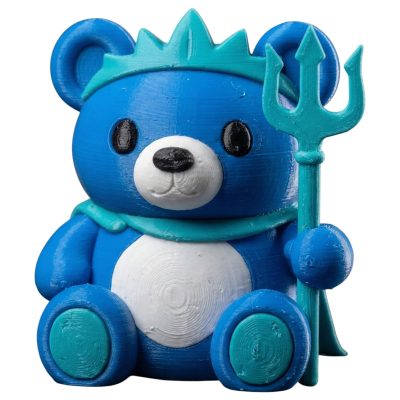 Poseidon Teddy Bear Figurine – Ocean King Blue Bear with Trident & Cape – Cute Mythical Desk Decor for Teens & Adults – Collectible Display Bear Statue