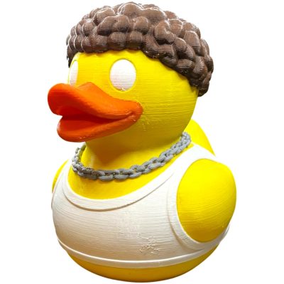 Gen Z Duck Figurine with Chain Necklace & Curly Hair – Funny Urban-Style Rubber Duck Collectible for Teens & Adults