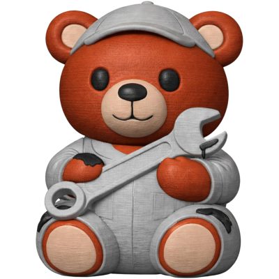 Mechanic Teddy Bear Figurine – Cute Workshop-Style Collectible Holding Wrench – Adorable Desk or Shelf Display for Teens & Adults – 3D Printed in Canada