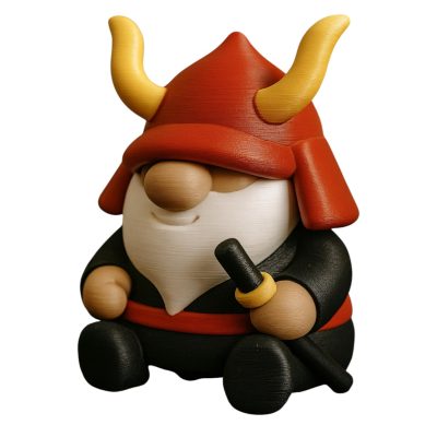 Samurai Gnome Figurine – Cute Bearded Warrior with Katana & Horned Kabuto Helmet | Unique Desktop Decoration for Office, Shelf or Mancave – 3D Printed in Canada — 3D Printed Collectible by 3DCentral