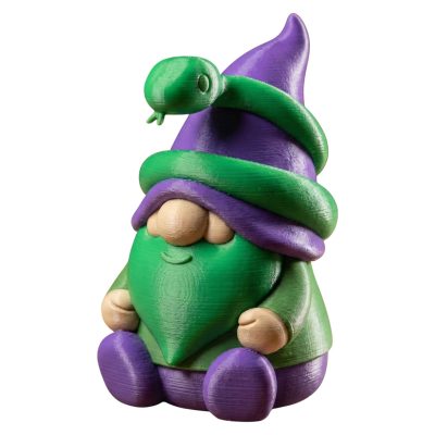 Snake Gnome Figurine – Purple & Green Fantasy Wizard Gnome Statue with Snake Hat – Collectible Shelf Decor for Desk, Garden, or Office – 3D Printed in Canada — 3D Printed Collectible by 3DCentral