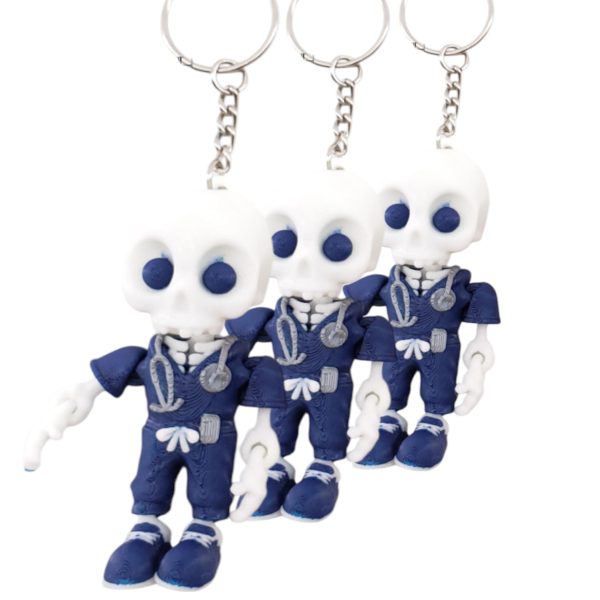 3-Pack Articulated Skeleton Nurse Keychains (Blue)