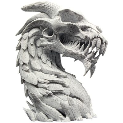 Undead Rock Dragon Bust – Gothic Fantasy Dragon Skull Sculpture for Desk, Shelf or Game Room Display – Bone-White Horned Monster Statue – 3D Printed in Canada — 3D Printed Collectible by 3DCentral