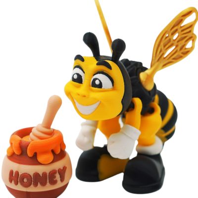 Cute Honey Bee Figurine with Honey Pot – Articulated Posable Desk Buddy & Fidget Toy for Teens & Adults – Print-in-Place, No Supports Needed – 3D Printed in Canada — 3D Printed Collectible by 3DCentral