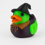 Witch Duck Figurine – Cute Green Rubber Duck Halloween Hybrid with Hat & Cloak