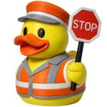 Crossing Guard Duck Figurine with Stop Sign – Funny Safety Decor Gift for Desk, Shelf, or Collectors