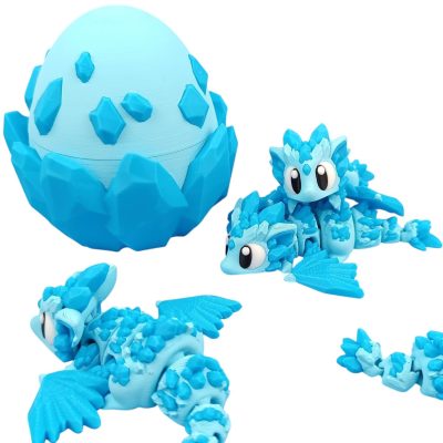 Articulated Crystal Dragon with Container Egg Shell – Articulated Elemental Fantasy Figurine for Display or Fidgeting – Blue Gemstone Dragon Collectible Model – 3D Printed in Canada — 3D Printed Collectible by 3DCentral