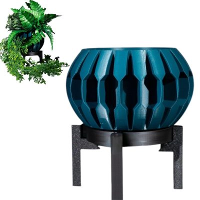 Modern Gervi Planter with Stand – 3D Printed Indoor Plant Pot for Small Plants & Faux Greenery – Contemporary Home Décor – Made in Canada — 3D Printed Collectible by 3DCentral