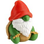 Tortoise Gnome Figurine with Red Hat & Beads – Garden Shelf Decor for Turtle and Gnome Collectors & Fantasy Lovers