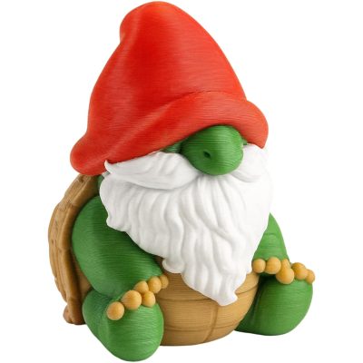 Tortoise Gnome Figurine with Red Hat & Beads – Garden Shelf Decor for Turtle and Gnome Collectors & Fantasy Lovers – 3D Printed in Canada — 3D Printed Collectible by 3DCentral