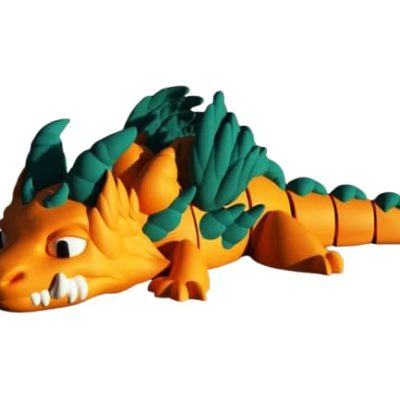 Articulated Orange Dragon Figure with Green Feathered Scales – Poseable Collectible for Teens and Adults – 3D Printed in Canada — 3D Printed Collectible by 3DCentral