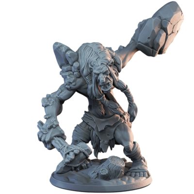 Rampaging Hill Troll Miniature with Boulder Fists for Fantasy RPG Battles & Diorama Builds – 3D Printed in Canada — 3D Printed Collectible by 3DCentral