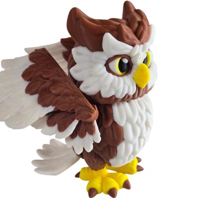 Articulated Owl Figurine with Poseable Wings – Brown and White 3D Printed Bird Sculpture – Collectible Desk Toy for Teens & Adults – 3D Printed in Canada — 3D Printed Collectible by 3DCentral