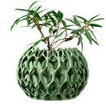 Sculptural Green Planter Pot with Interwoven Exoskeleton Design