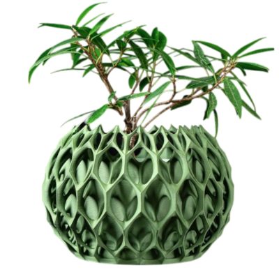 Sculptural Green Planter Pot with Interwoven Exoskeleton Design – Artistic Indoor Container for Succulents & Small Houseplants – 3D Printed in Canada — 3D Printed Collectible by 3DCentral