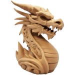 Wood-Carved Dragon Statue – Fierce Eastern-Inspired Sculpture with Spiral Base & Snarling Expression – Fantasy Shelf or Altar Decor – 3D Printed in Canada — 3D Printed Collectible by 3DCentral