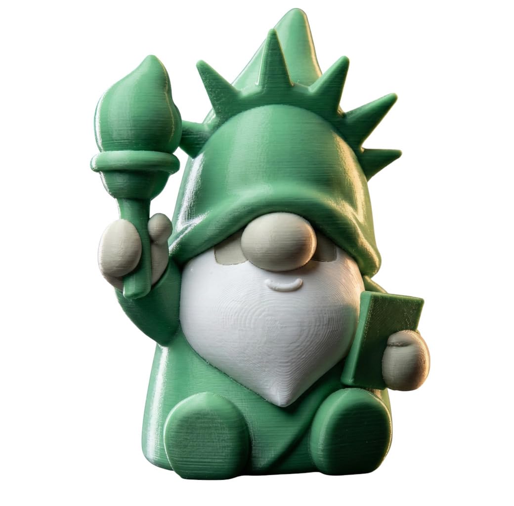 Statue of Liberty Gnome Figurine – Desk Decor, Patriotic Collectible Shelf Accent, Cute Green Gnome Ornament – 3D Printed in Canada — 3D Printed Collectible by 3DCentral