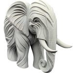 Stone Carved Elephant Figurine – Geometric Tribal Style Animal Decor for Shelf, Desk, or Zen Corner