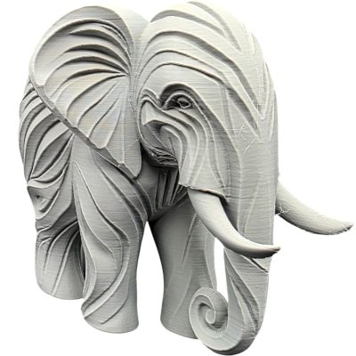 Stone Carved Elephant Figurine – Geometric Tribal Style Animal Decor for Shelf, Desk, or Zen Corner – 3D Printed in Canada — 3D Printed Collectible by 3DCentral