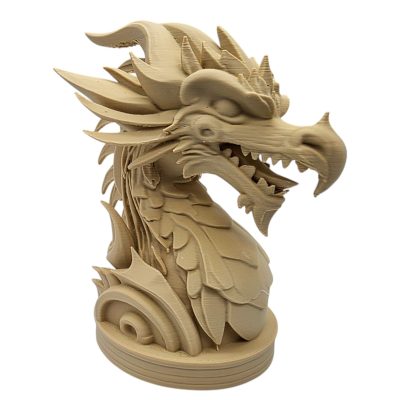 Wood Style Dragon Bust Figurine – Intricate Fantasy Sculpture for Display, Desk, or Shelf Decor – 3D Printed in Canada — 3D Printed Collectible by 3DCentral