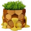 Hive Minded Honeycomb Planter – 3D Printed Hexagonal Pot with Yellow Honey Drips – Unique Plant Holder for Desk, Shelf or Gift Décor – 3D Printed in Canada — 3D Printed Collectible by 3DCentral