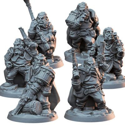 Thundershot Squad – Set of 6 Dwarf Rifleman Miniatures for Fantasy Tabletop Battles, RPG Campaigns & Painting – 3D Printed in Canada — 3D Printed Collectible by 3DCentral