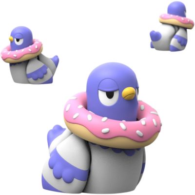 Glazed Grump Pigeon Figurine – Poseable Print-in-Place Bird with Donut Floatie for Shelf, Desk, or Gift Display – 3D Printed in Canada — 3D Printed Collectible by 3DCentral