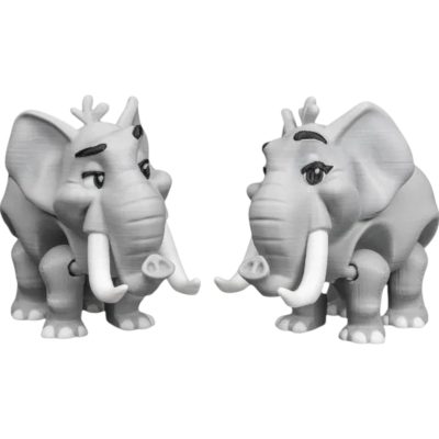 Elephant Couple Figurine Set – Articulated 3D Printed Elephants with Expressive Faces – Cute Desktop Companion Duo, Shelf Decor, or Collectible Gift for Adults – 3D Printed in Canada — 3D Printed Collectible by 3DCentral