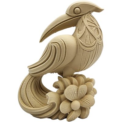 Carved Oozlum Bird Statue with Plumeria Base – Decorative Mythical Bird Figurine – DIY Paintable Fantasy Sculpture – 3D Printed in Canada — 3D Printed Collectible by 3DCentral