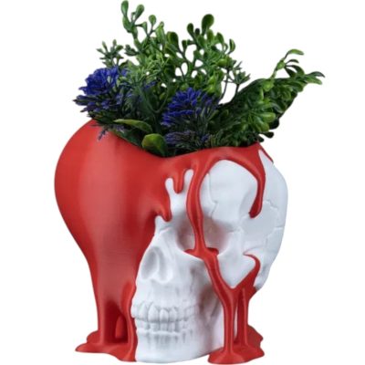 Love Decay Skull Planter – Gothic 3D Printed Skull Pot with Red Dripping Detail – Unique Decorative Vase for Plants, Succulents or Crafts – 3D Printed in Canada — 3D Printed Collectible by 3DCentral