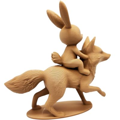 Bunny Riding Fox Figurine – Wood-Style 3D Printed Fantasy Animal Duo Sculpture for Desk, Shelf, or TTRPG Display – 3D Printed in Canada — 3D Printed Collectible by 3DCentral