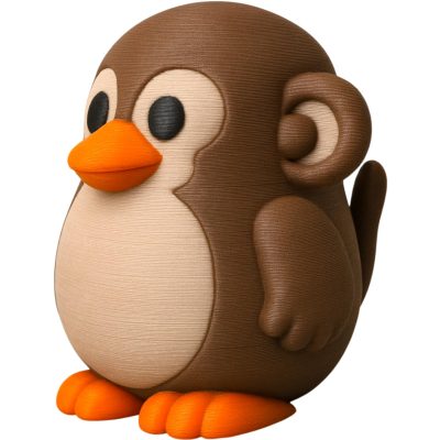Monkey Penguin Figurine with Curled Ears & Tail – Fun Animal Hybrid Sculpture for Shelf, Desk or Gift Display – 3D Printed in Canada — 3D Printed Collectible by 3DCentral