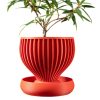 Red Vertical-Ribbed Planter Pot with Matching Tray – Yin-Inspired Indoor Container for Succulents & Houseplants – 3D Printed in Canada — 3D Printed Collectible by 3DCentral