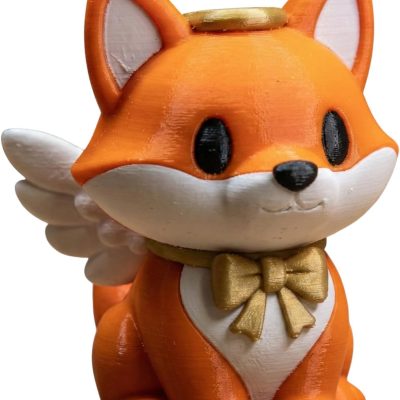 Angel Fox Figurine with Wings and Halo – Cute Orange Fox Decor for Desk, Shelf or Gift – Adorable Collectible Statue for Teens & Adults — 3D Printed Collectible by 3DCentral