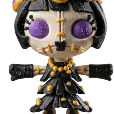 Articulated Gothic Flapper Doll – Twisty 20s Party Dancer Figure for Shelf Display or Collectible Gift – Black, Purple & Gold Skeleton Look — 3D Printed Collectible by 3DCentral