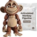Articulated Monkey Figurine with Movable Joints – Collectible Posable Animal Desk Buddy – Brown & Beige Decorative Display Model for Adults & Teens – 3D Printed in Canada